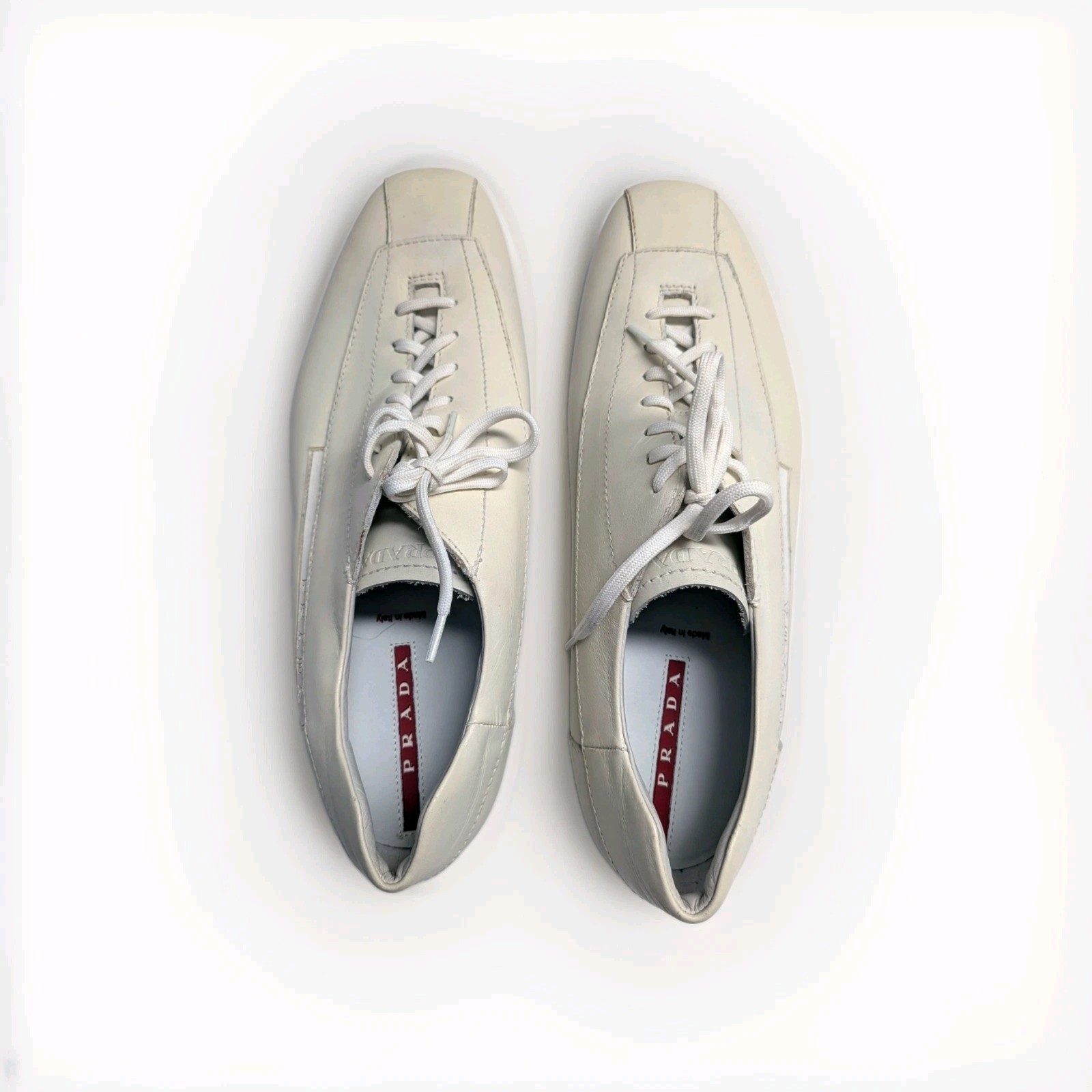 Prada Men's Leather Driving Sneakers Cream Square Toe 4E 1617 EU 10.5 - US 11.5 thumbnail 4