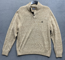 CHAPS Men Henley Sweater Elbow Patch COG TWIST Rib Knit Collar 100 Cotton XL