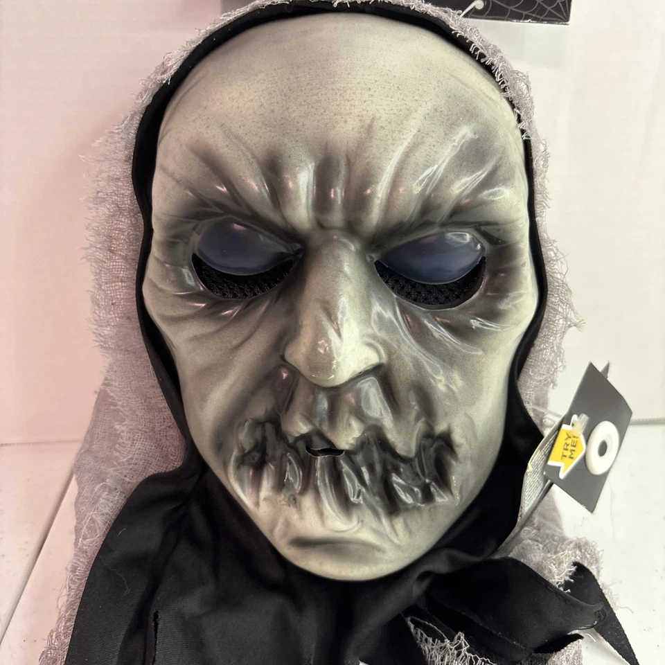 NWT Halloween Monster Mask Light Up Blue Eyes Mesh Hood - Image 3 of 4