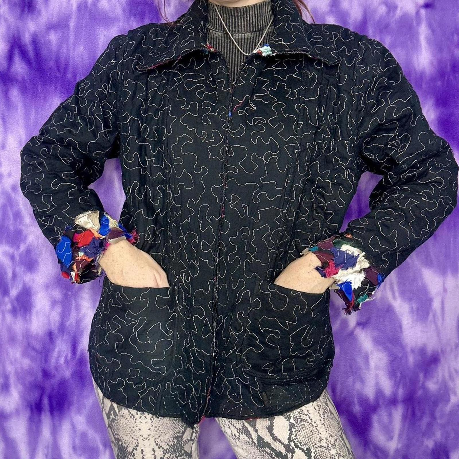 Multicolor patchwork fabric applique reversible j… - image 4