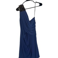 Max and Cleo Blue Sleeveless One Arm Ruched Layered Formal Dress Women Sz 8