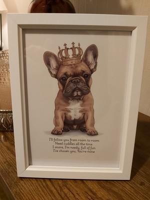 Frenchie Digital Illustration gerahmtes Foto mit Gedicht 5 x 7 Zoll