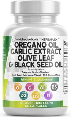 Clean Nutra Oregano Oil with Black Seed Garlic Olive 60 Count (Pack of 1) 