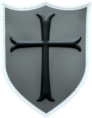 KNIGHTS TEMPLAR CRUSADER 3D CROSS SHIELD GRAY BLACK PVC RUBBER HOOK MORALE PATCH