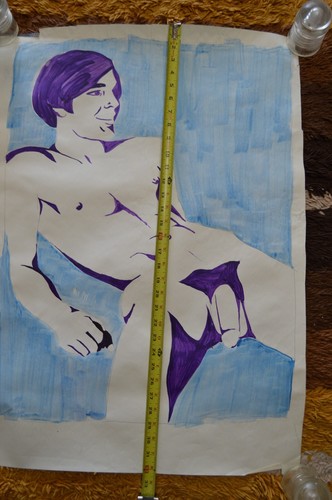 Vintage Gay Interest Pop Art Original Nude Male Man Painting Drawing on Paper - Picture 13 of 14