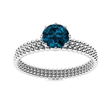 5MM Round London Blue Topaz 925 Sterling Silver Beaded Halo Stackable Women Ring