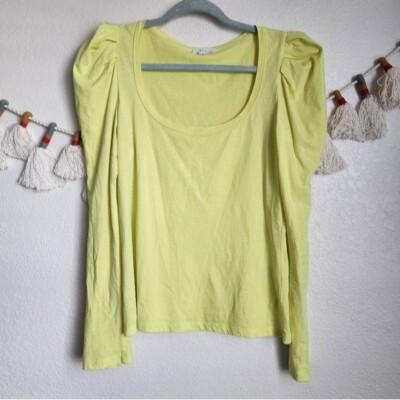A.L.C. Sewell Citron Neon Scoop Neck Puff Sleeve Long Sleeve Top Minimalist S