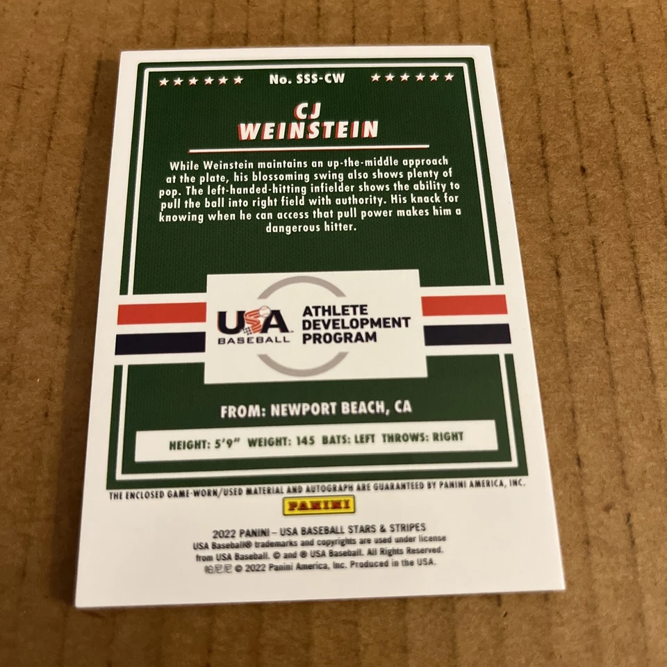 RARE RPA SSP /25! 2022 Stars Stripes AUTO JSY PATCH CJ Weinstein RC #SSS-CW (e8) - Image 2 of 2