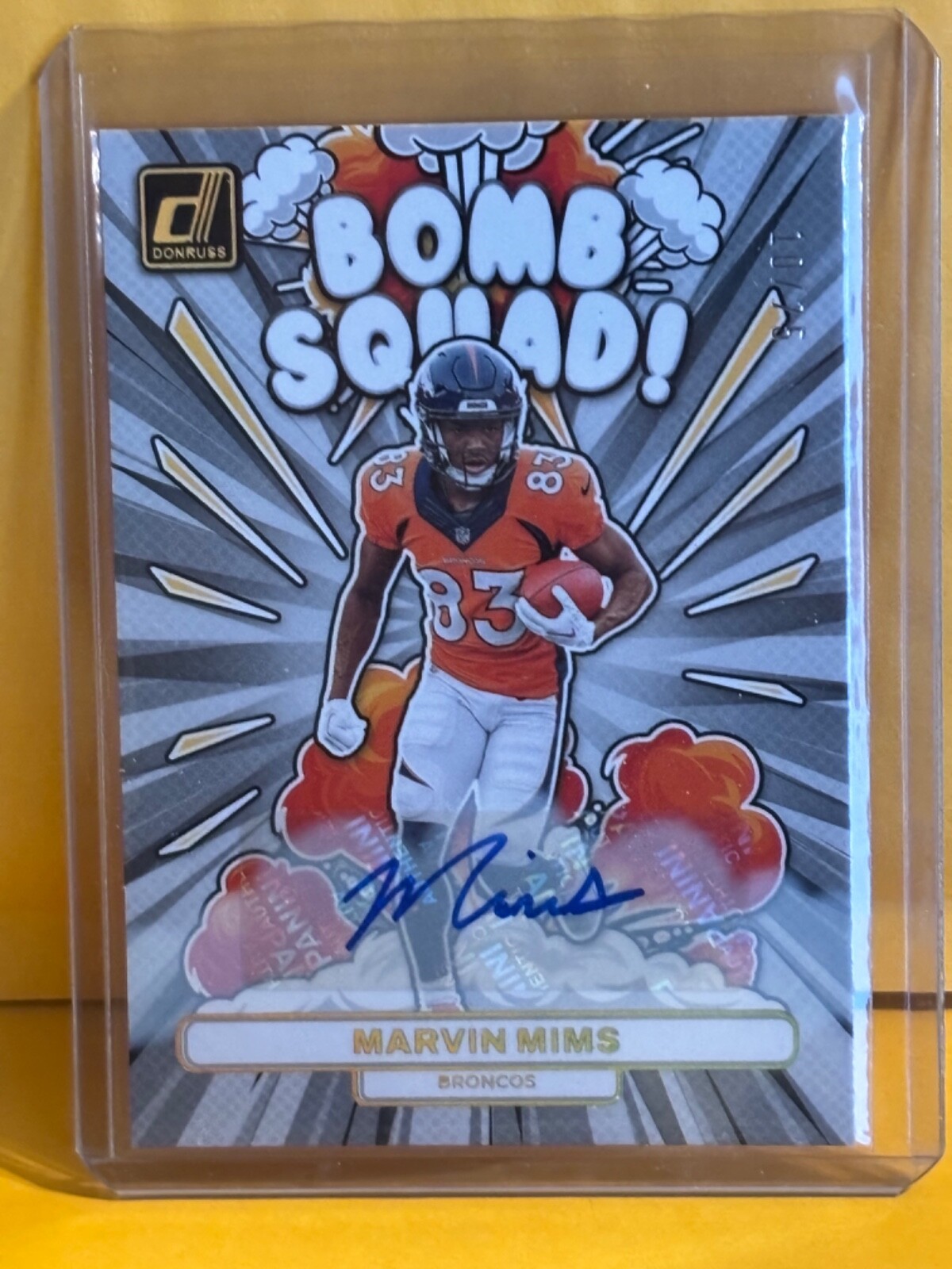 2023 Panini Donruss Marvin Mims Base Bomb Squad & Auto /75 Broncos Rookie Cards