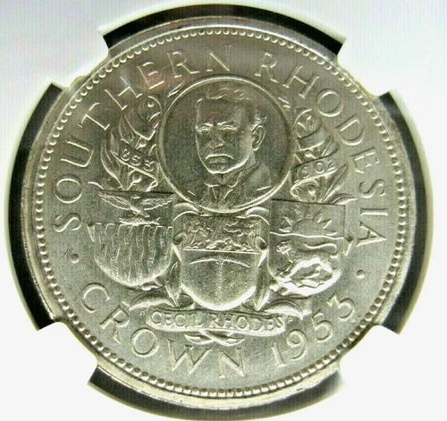 Southern Rhodesia KM27 Crown 1953 Rhodes Centennial, NGC MS 65