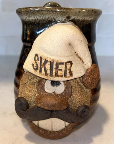 Vintage Ugly Face SKIER Mug by Robert Eakin Handcrafted & Signed 16 Oz.