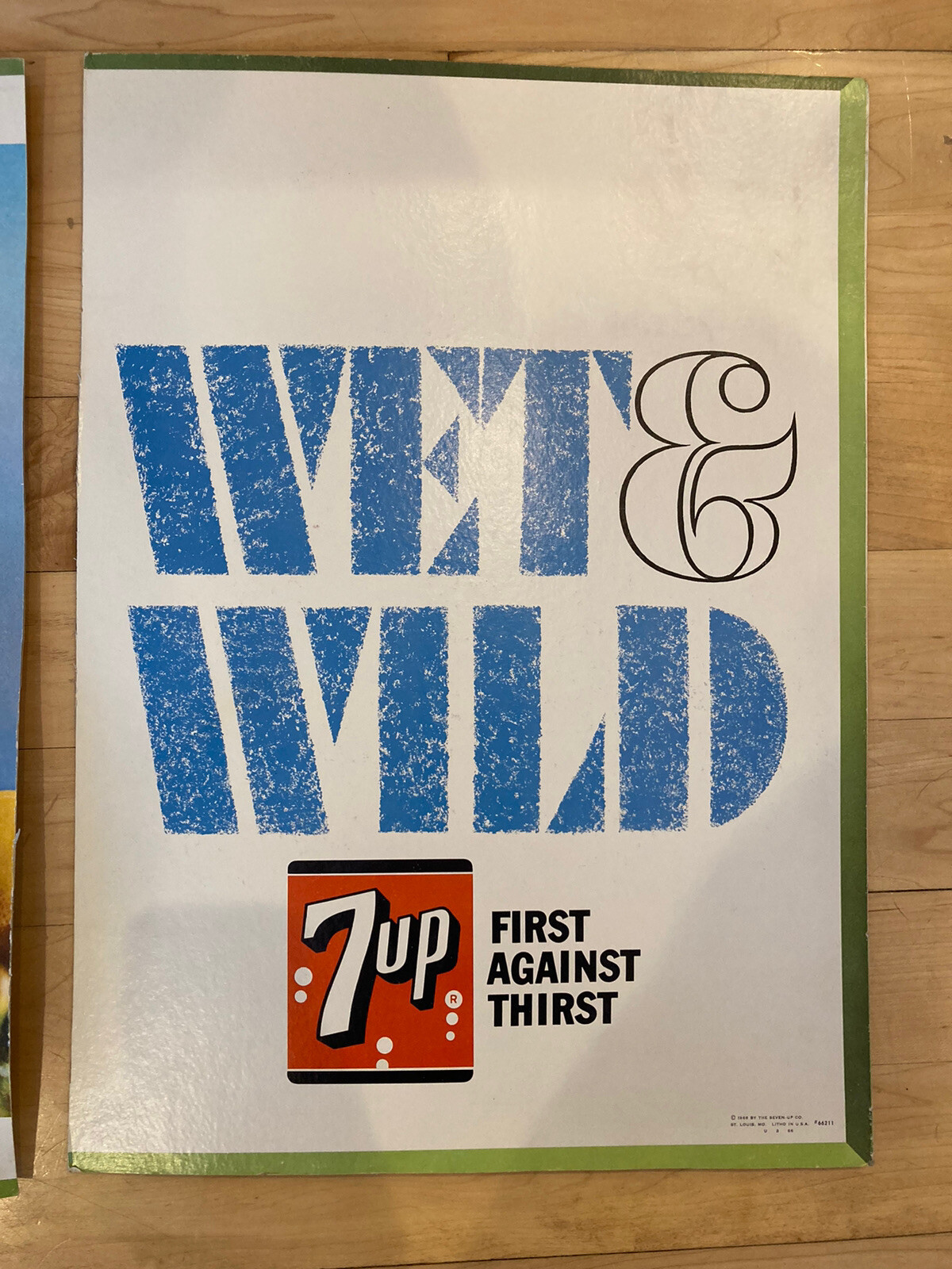 Vintage 1966 7 UP 7UP Cardboard Ice Cream Float Sign Missing Pannel Wet ...