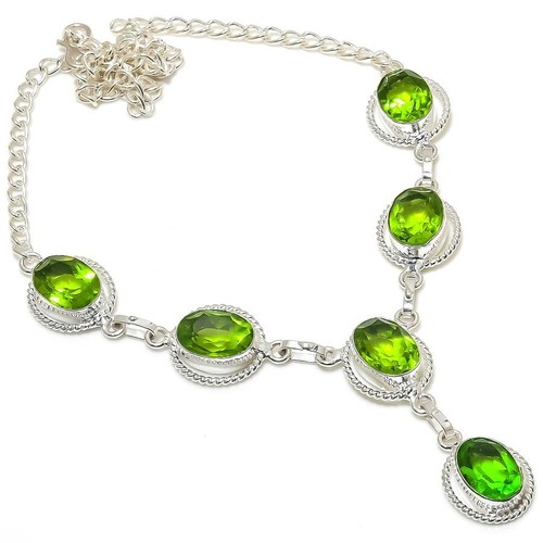 Collier Victorien En Cristal Et Péridot - Argenté, Modèle #2311, Neuf Sans Emballage