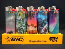 8 Bic Lighters Landscapes Forest Palms Polar Lights Cave Lake Mountains Elephant