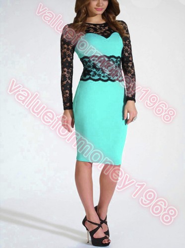 New Womens Sexy Lace Bodycon Long Sleeve Business Evening Party Cocktail Dress - Picture 3 of 28