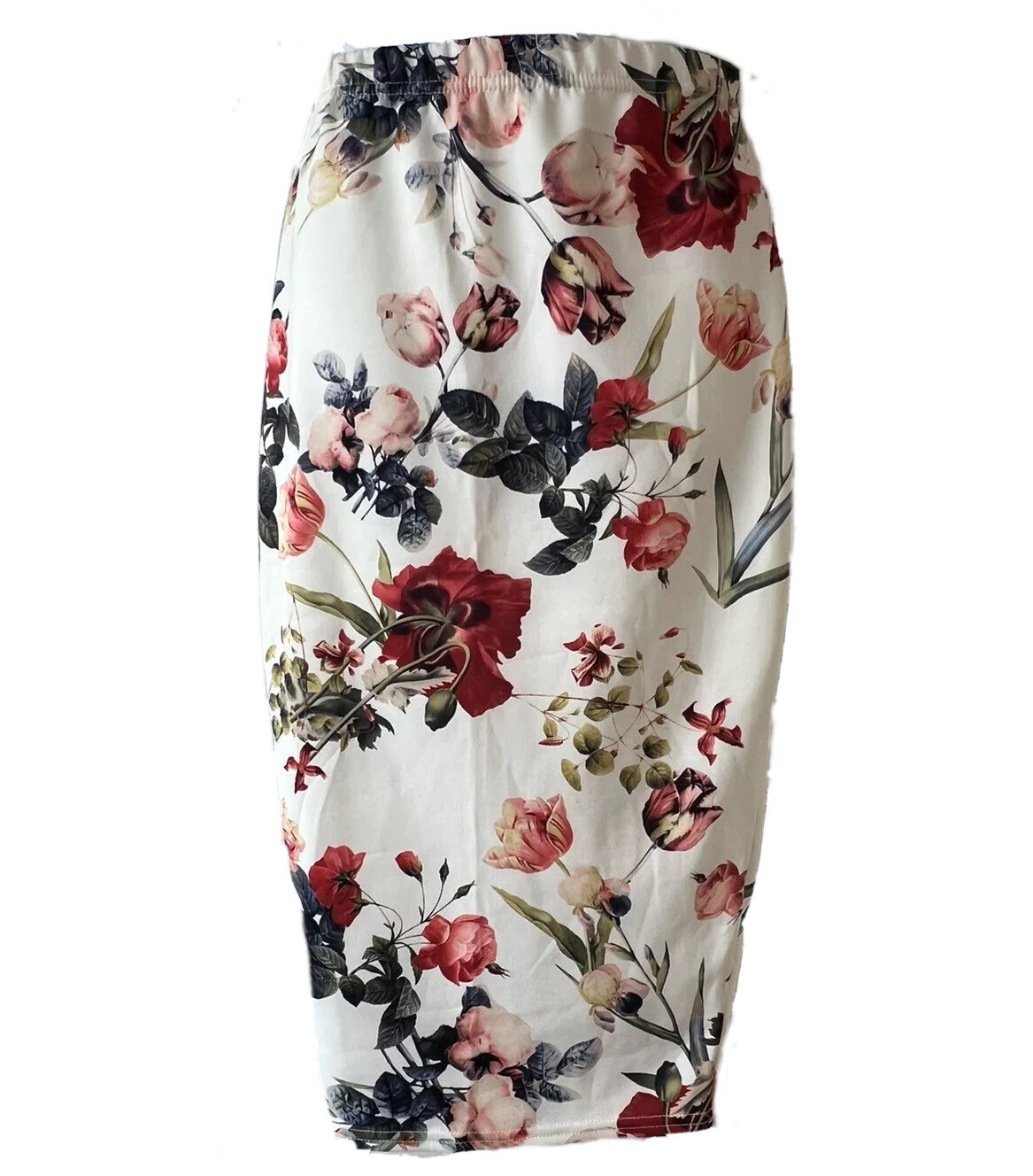 Stretchy Floral Pencil Midi Skirt Boho Garden Party Style Sizes S-12  -image