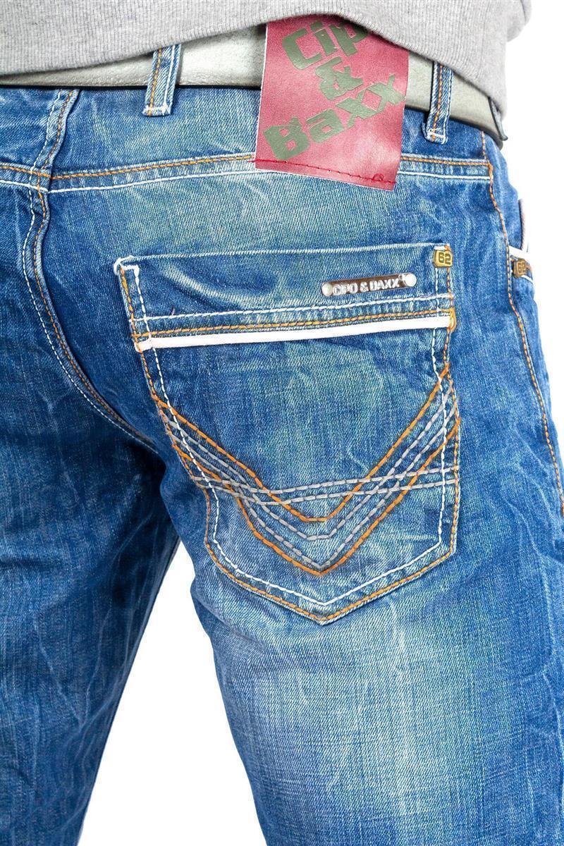 Cipo & Baxx - Jeans Da Uomo Dritti Con Logo, Cuciture Spesse, Per Il Tempo Libero Azzurro W31 - Foto 4