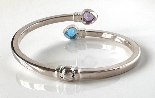 Brazalete Brazalete Plata Esterlina Topacio Azul y Amatista Bisagras Tailandia; X827 - Imagen 3 de 6