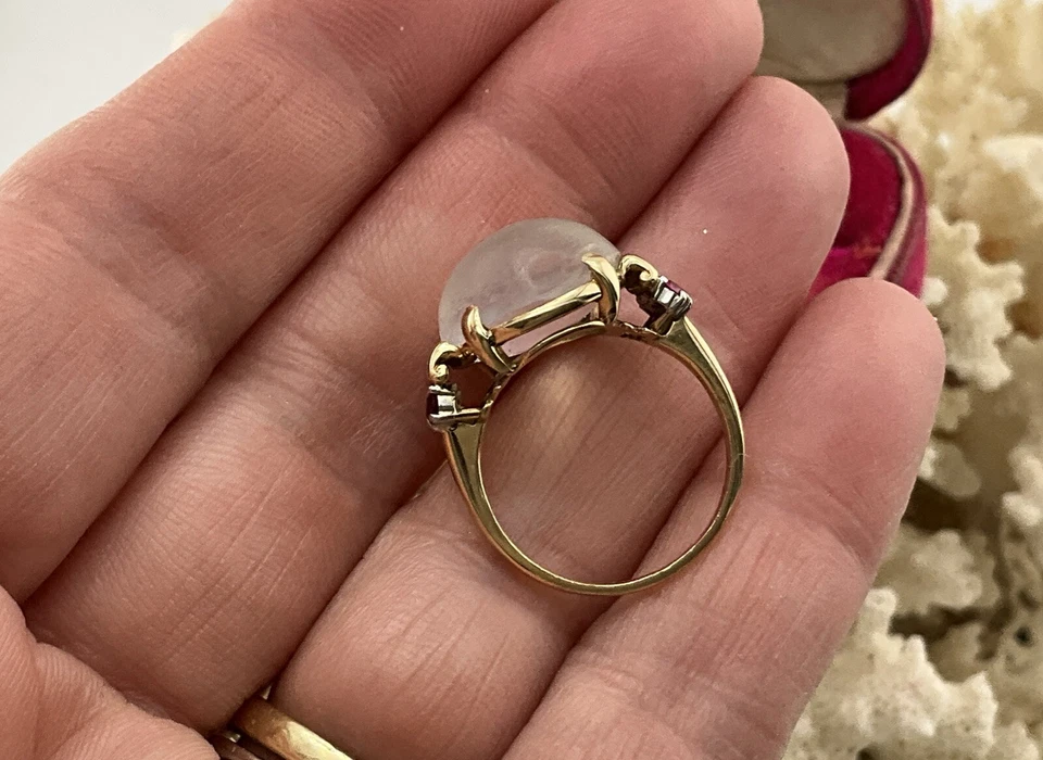 Raymond Yard 设计师 14K 正品月光石和红宝石戒指 10 克拉 — 第 4/4 张图片