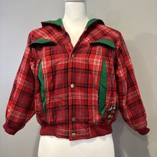 Vintage Kids Disney Mickey Mouse Red Plaid Jacket 10 Runs Small 8