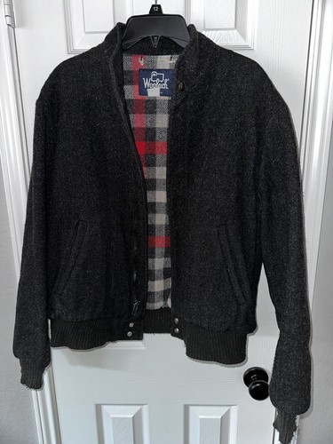 Vintage Woolrich Wollbomberjacke M Medium anthrazitgrau schwarz kariert gefüttert - Bild 2 von 15