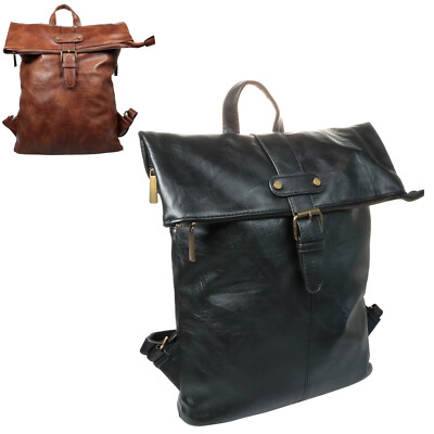 Roll Top Rucksack Cityrucksack Stadtrucksack Damen Vintage Mode Vegan Groß DINA4