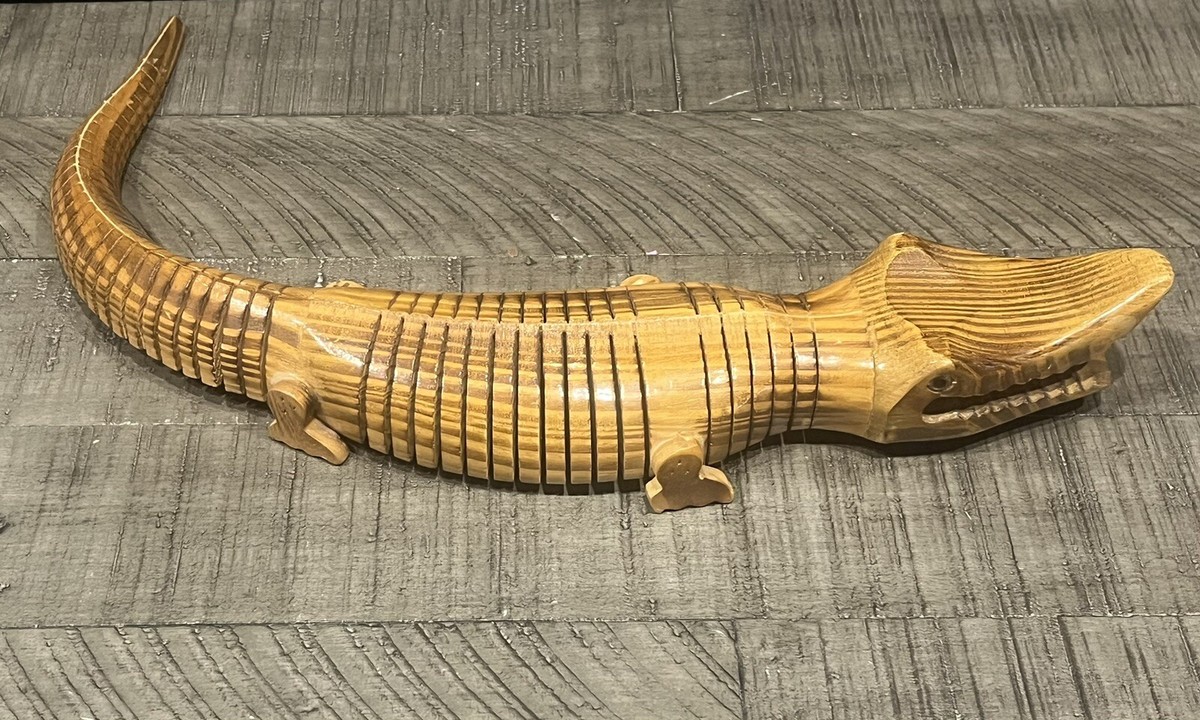 Vintage Hand Carved Wooden Articulated Flexible Alligator
