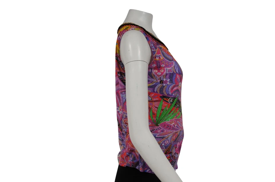 Camiseta sin mangas Etro para mujer con cuello de cuerda floral flor cachemira mediana púrpura roja de algodón Foto 3 de 4