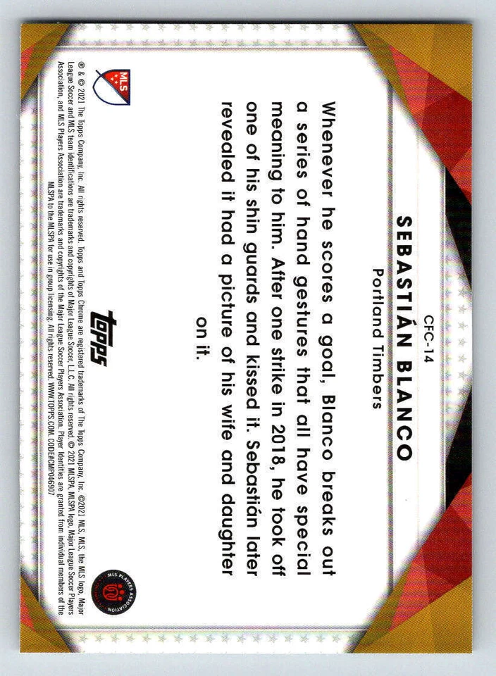 2021 Topps Chrome MLS Celebration FC #CFC14 Sebastian Blanco (ref 185595) - Image 2 of 2