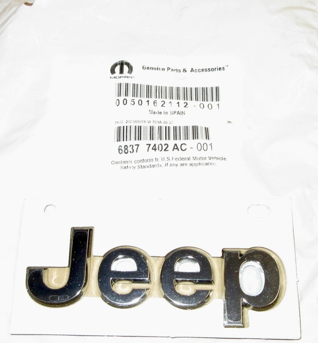 Mopar 68377402AC hood nameplate 