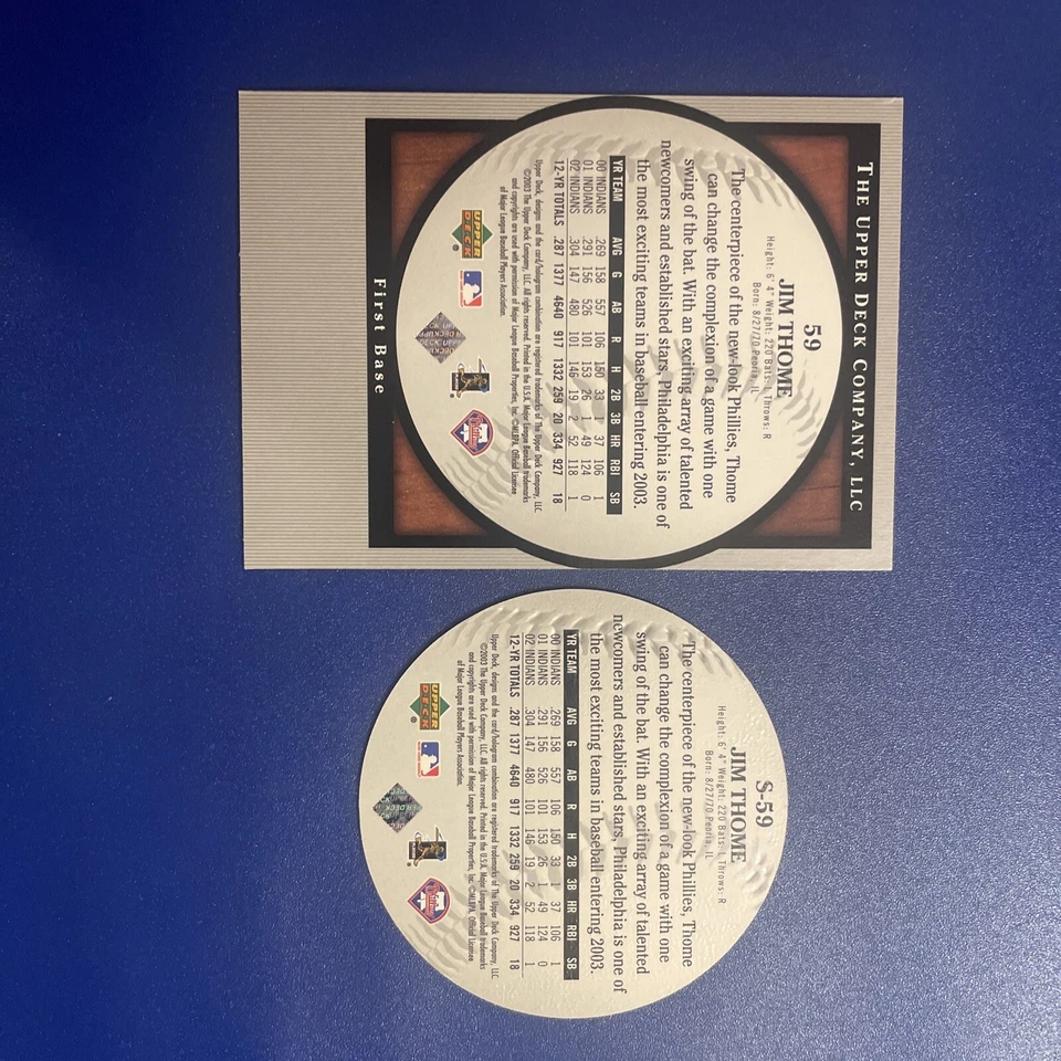 2003 Upper Deck Standing O Base & Die-Cut Jim Thome HOF #59 Phillies  - Image 4 of 4