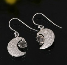 Raw Herkimer Diamond Crescent Moon Earrings Sterling Silver Handmade Jewelry