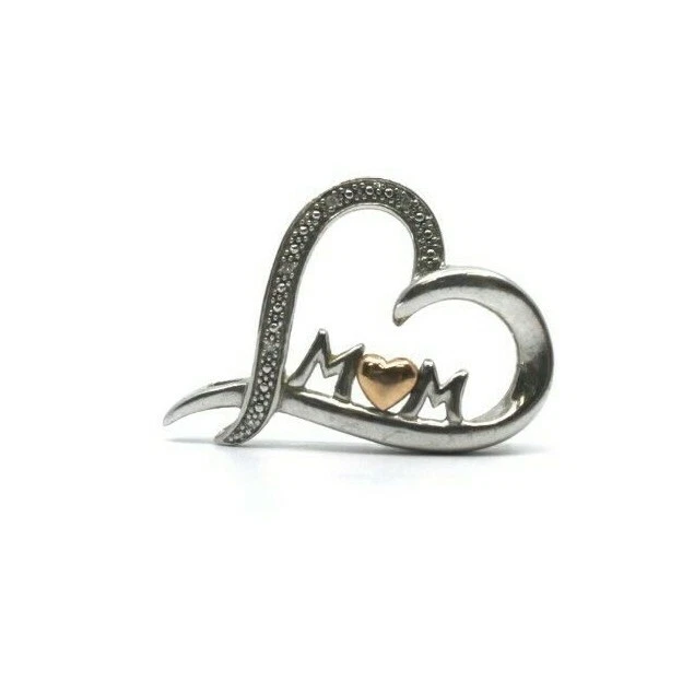 Pingente de coração de prata esterlina e ouro rosa 14K Helzberg HDS mãe mãe - Imagem 4 de 4