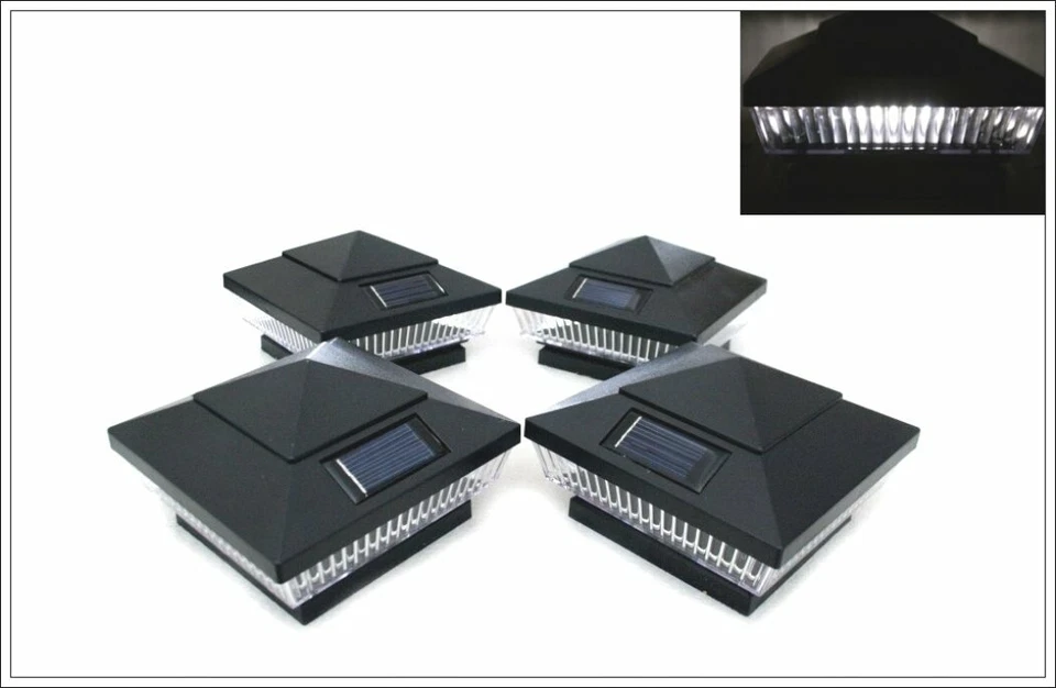 Solar Cuadrado Exterior 4" 5" 6" Negro 5 LED Patio Valla Poste Tapa Luz Negro 1 pieza Foto 4 de 4