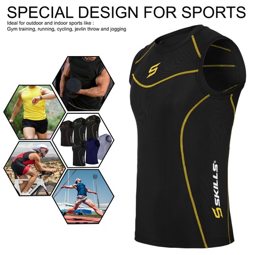 Men's Compression Armor Base Layer Top Running Sleeveless Sports Shirt & Shorts - Picture 7 of 27