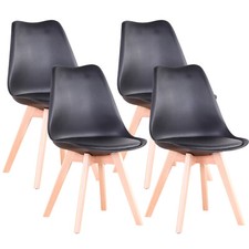 Lot de 4 chaises salle à manger Bois naturel style scandinave Tulip Rembourrée