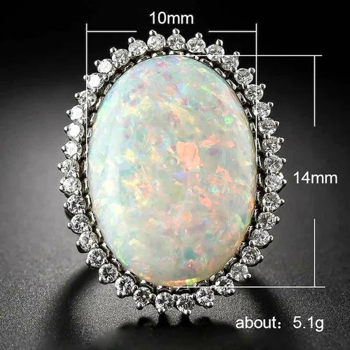 18K Gold Plated 925 Sterling Silver Halo Opal Oval Cut Engagement Ring for Her - Picture 5 of 7