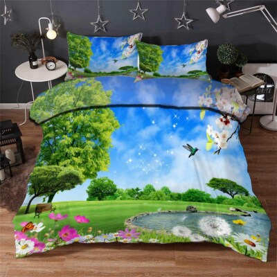 Great Green Grass 3D Quilt Duvet Doona Cover Set Single Double Queen King Print