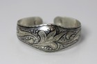 Beautiful Vintage 875 Silver Black Tracery Enamel Cuff Bracelet 7.75" - 3050