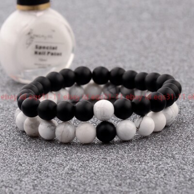 2Pcs Distance Couples Bracelets Lovers Matching Matte Agate 8mm Beads Bracelets