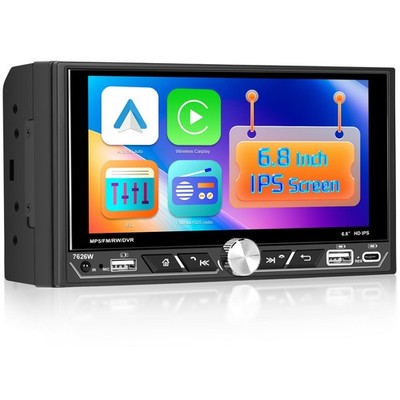 EKAT Double Din Stereo with Wireless Carplay and Android Auto - 6.8 Inch HD... 