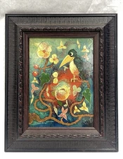 ORIGINAL TIBOR DAVID SURREALISM TRIPPY BIRD OIL PAINTING 20TH CENTURY