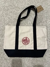 Brand New Trader Joe's Reusable Canvas Large Tote Bag Heavy Cotton Blue White