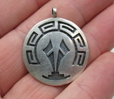 Lawrence Saufkie Hopi Sterling Silver Pendant Overlay Abstract Vintage BEAR MARK