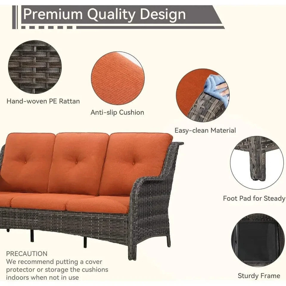 Ljustra Outdoor Wicker Patio Sofa 3-Seat with Comfortable Cushions - Image 3 of 4