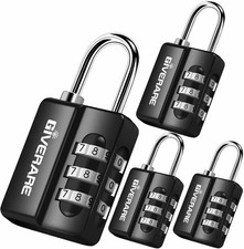 GIVERARE 4 Pack Combination Lock, 3-Digit Padlock Keyless, Small, Black