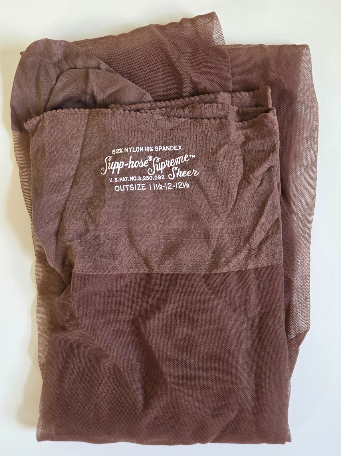 Vtg Supp-Hose Supreme Sheer Nylon Spandex Stockings Brown Outsize 11.5-12.5