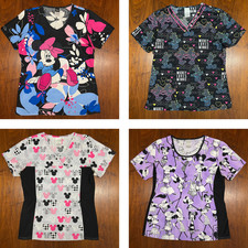 Lot of 4 Disney Scrub Tops Mickey Minnie Mouse Tooniforms Cherokee S AOP