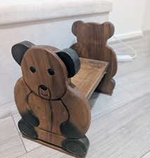 Vintage Wooden bear  handmade childs bench . step stool or shelf .