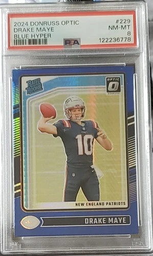 2024 Drake Maye Optic Rated Blue Hyper Prizm Rookie RC #229 PSA 8 Superbowl 🔥